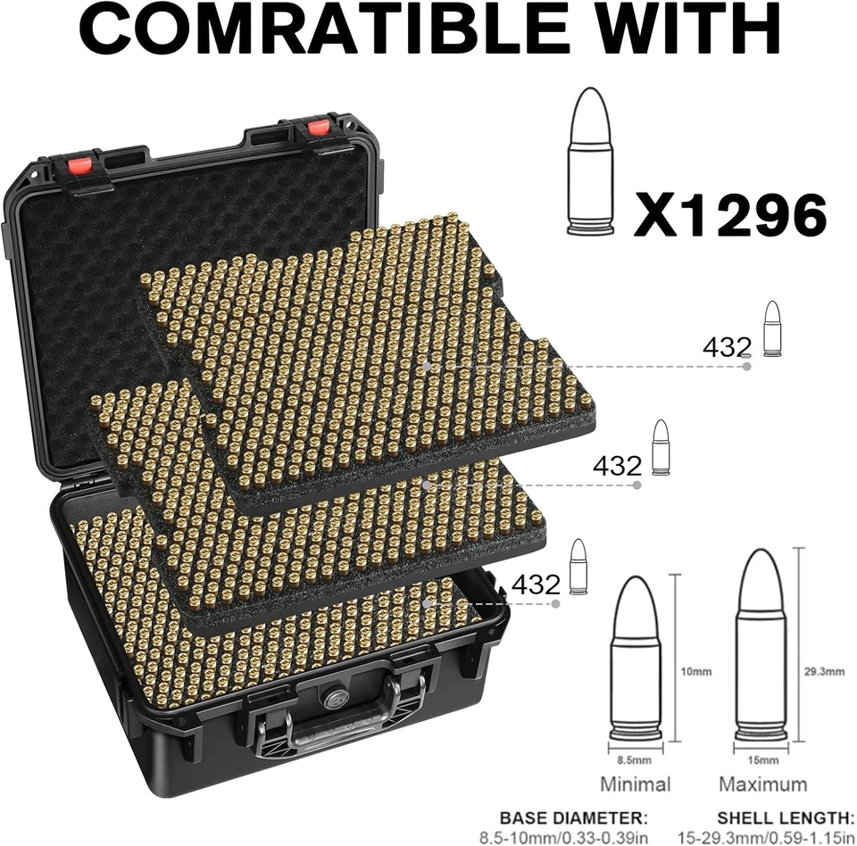 1296 round 9Mm Ammo Storage Box - TSA Approved Waterproof 9Mm Ammo Case, Bullets - Image 2 of 4