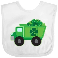 Inktastic St Patricks Day Irish Clover Dump Truck Childs Baby Bib 2025 Shamrock