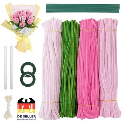 Pfeifenreiniger Blumen Set, Rosa Tulip Bouquet Pipe Cleaner, 400 Stück Pfeifenpu