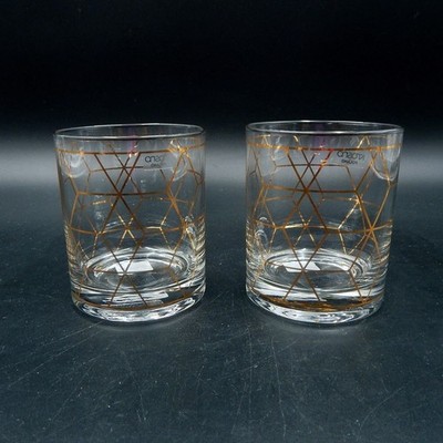 Crate & Barrel Jaxson Old Fashioned Rocks Glassware by Krosno Poland Gold Glass