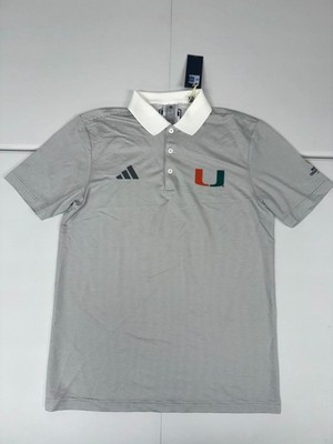 Adidas Miami Hurricanes Team Issued Natty Polo Shirt Men s Gray Striped Pick Siz