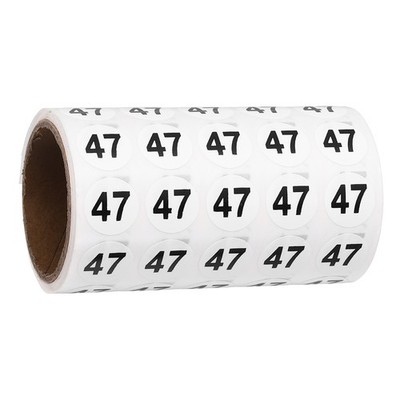 0.6'' Small Round Number Stickers Roll, 1000 Pcs Circle Labels, Black Number 47