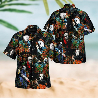 Michael Myers Button Shirt Michael Myers Hawaiian Shirt Horror Movie Shirt Vinta