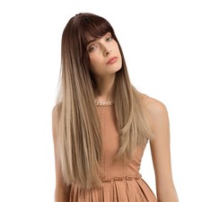 Long Straight Wig Brown Gradient Color Hairpiece for