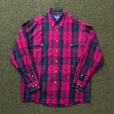 Wrangler Cotton Casual Western Plaid Red and Navy Blue Button Down Shirt