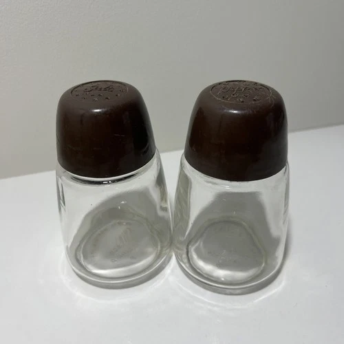 Vintage Federal Housewares Brown Plastic Tops Salt & Pepper Shakers Mid Century