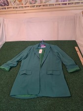 NWT L LOVE Women Open Front 3/4 Ruched Sleeve Blazer SZ L Green
