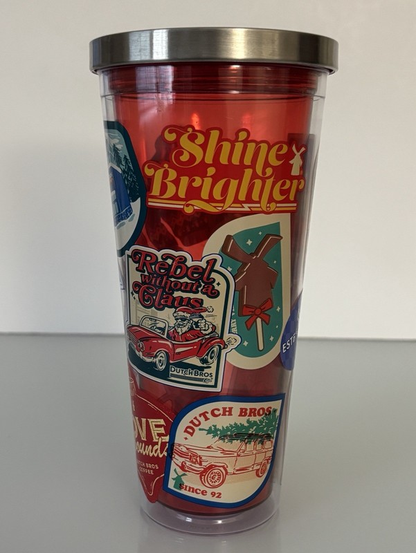 Dutch Bros Holiday Tumbler 2024 Sticker Art Limited Edition 24oz Cup with Lid