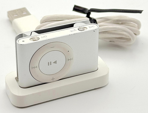 Apple iPod Shuffle 2nd Generation Silver 1GB A1204 w/ OEM Dock *Tested & Reset*