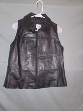 WILSON'S LEATHER Maxima Women's Sz L Black Leather Collared Full-Zip Fitted Vest