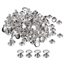 50 Sets Leather Rivets 9mm Double Cap Rivets 8mm Height Silver Tone
