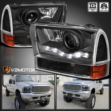 Fits 1999-2004 Ford F250 F350 F450 Black Projector Headlights Turn Signal Lamps