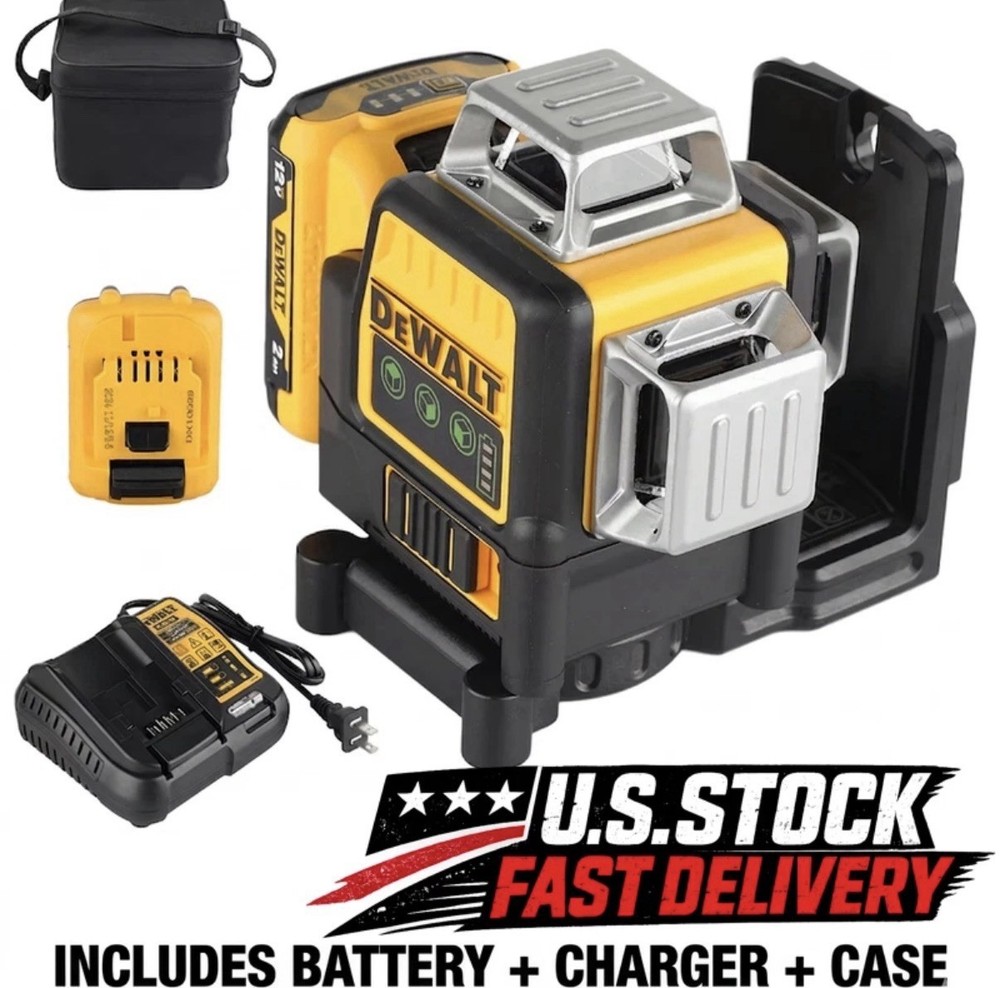DEWALT DW089LG 12V 3x360 Green Laser Level Tool, ChargerKitUS