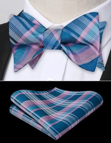 Bow Ties for Men Check Plaid Self Tie Bow Tie and One Size D-01 Pink/Aqua - Image 2 of 4