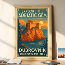 Dubrovnik Poster - Art Deco Wall Art Print with Lovrijenac Fortress