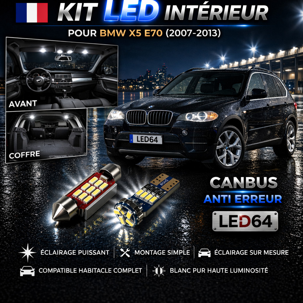 Kit éclairage intérieur LED blanc haut de gamme pour plafonnier BMW X5