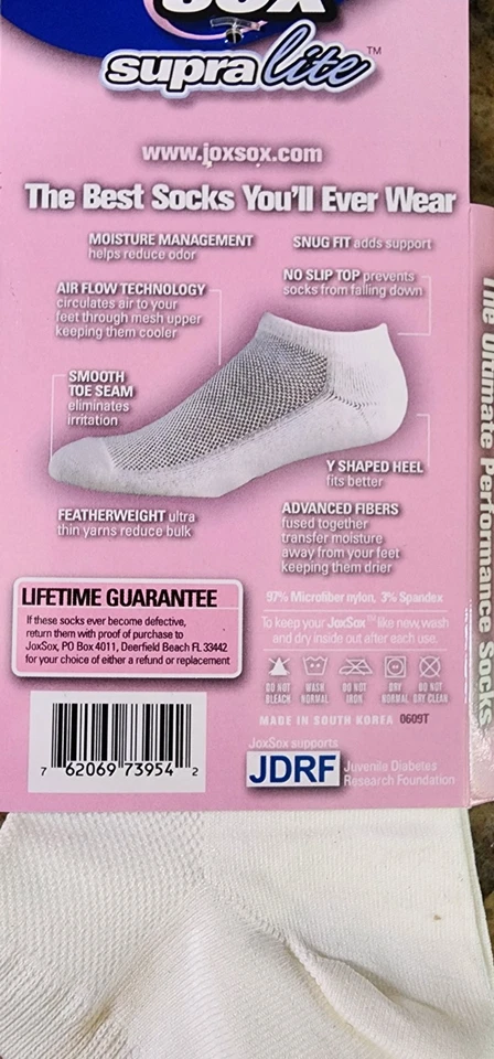 Calcetines para mujer Jox Sox Supra Lite corte bajo blancos talla 9-11 2 pares nuevos Foto 3 de 4