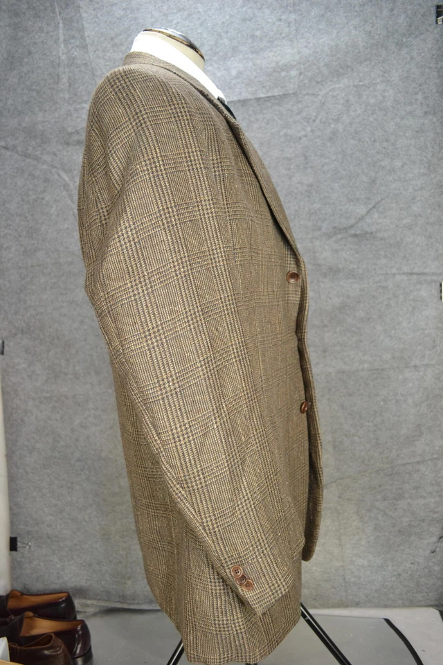 Blazer Armani Collezioni Para Hombres 46L Marrón Glen Lana A Cuadros Alpaca Seda Hecho en Italia Foto 3 de 4