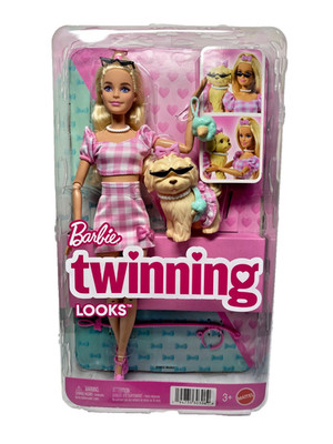 Barbie Twinning Looks (2025) Blonde 11'' Doll w/Pink Gingham Outfit & Dog #JFP36