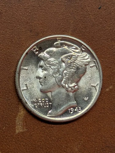 1943-D Mercury Dime, Full Split Bands, BU++ FSB