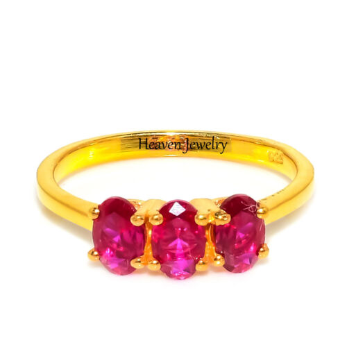 Cocktail Ruby Gemstone 3 Stone Stacking Stackable Ring for Women & Girls - 第 1/5 張圖片