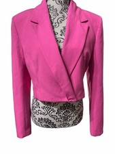Zara Cropped Blazer Linen Blend Pink Women s Size Large