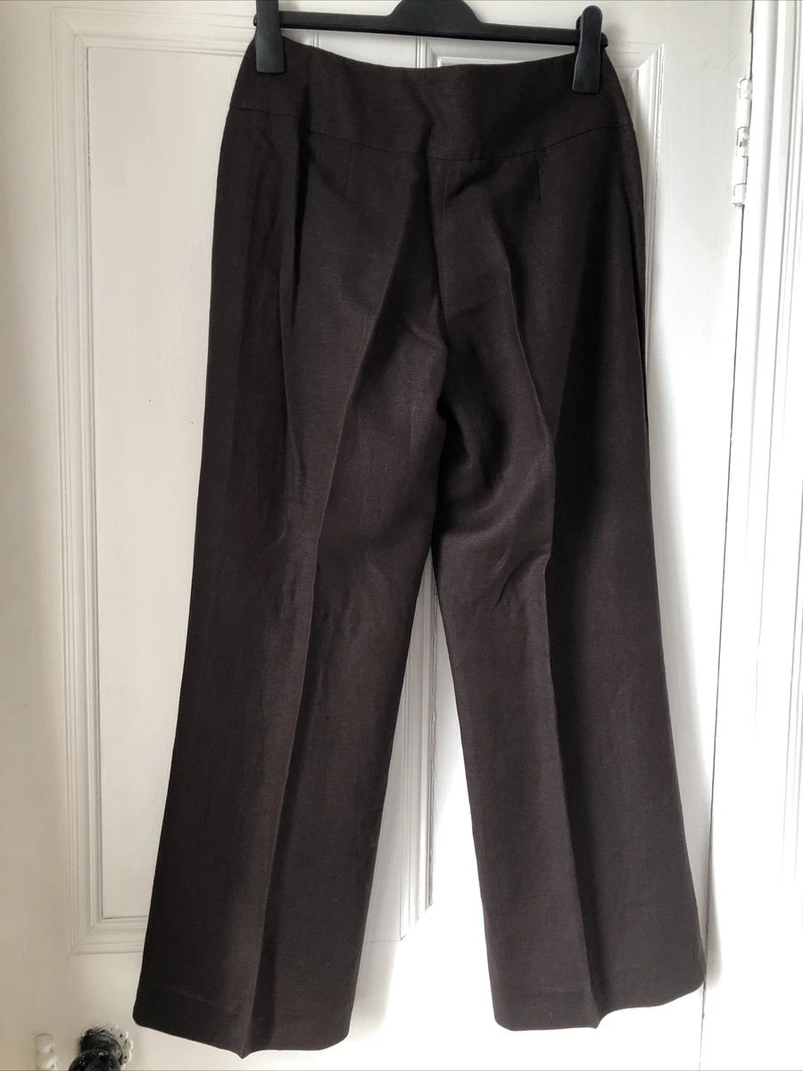 wallis linen blend trousers size 10 petite brown High Waisted RRP