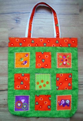 Tasche Beutel Bag Einkaufen Shopping Patchwork Stoff Natur Baumwolle bunt