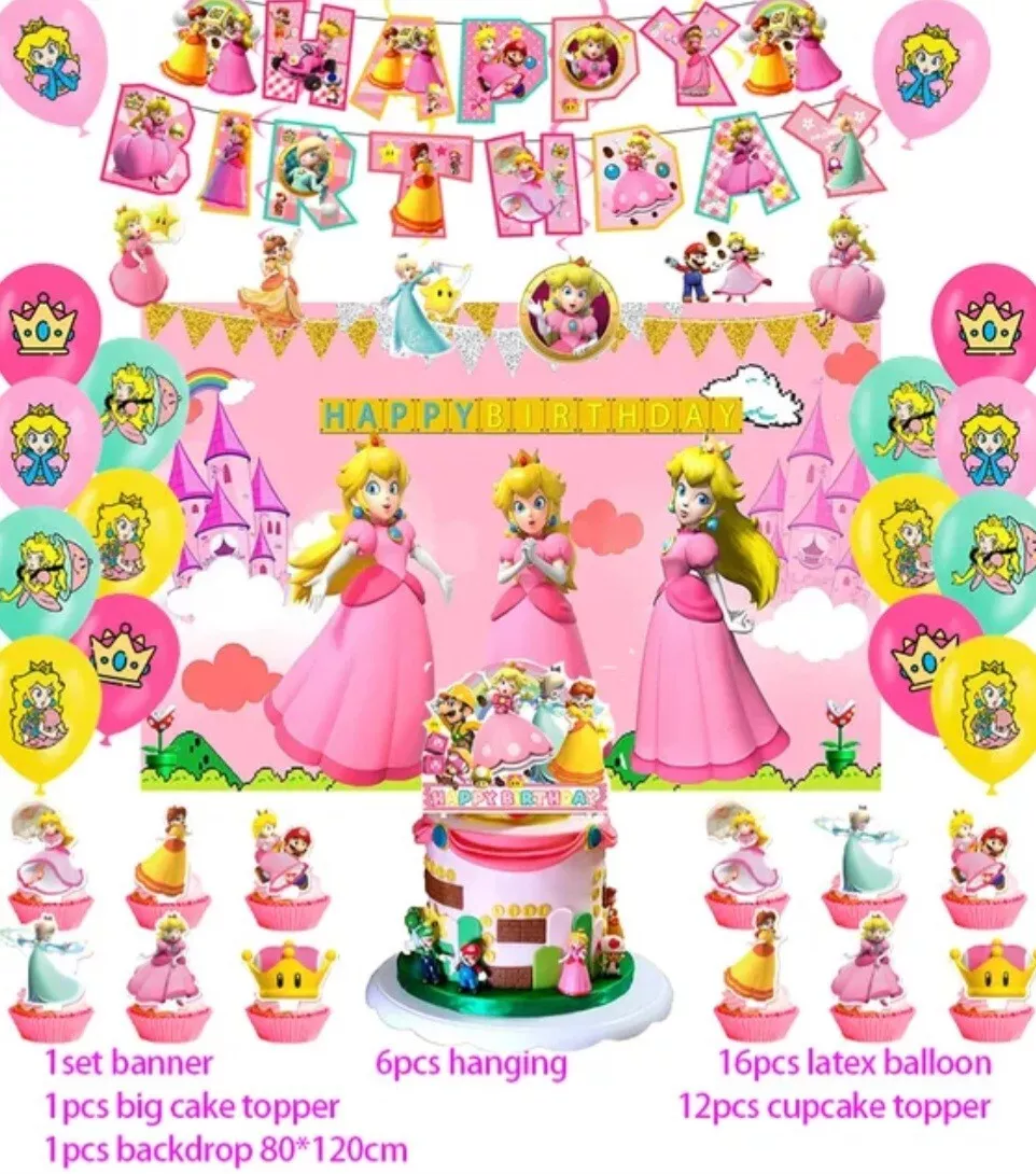 Princess Peach Party Decorations,Birthday Party Supplies for Super Mario  Part