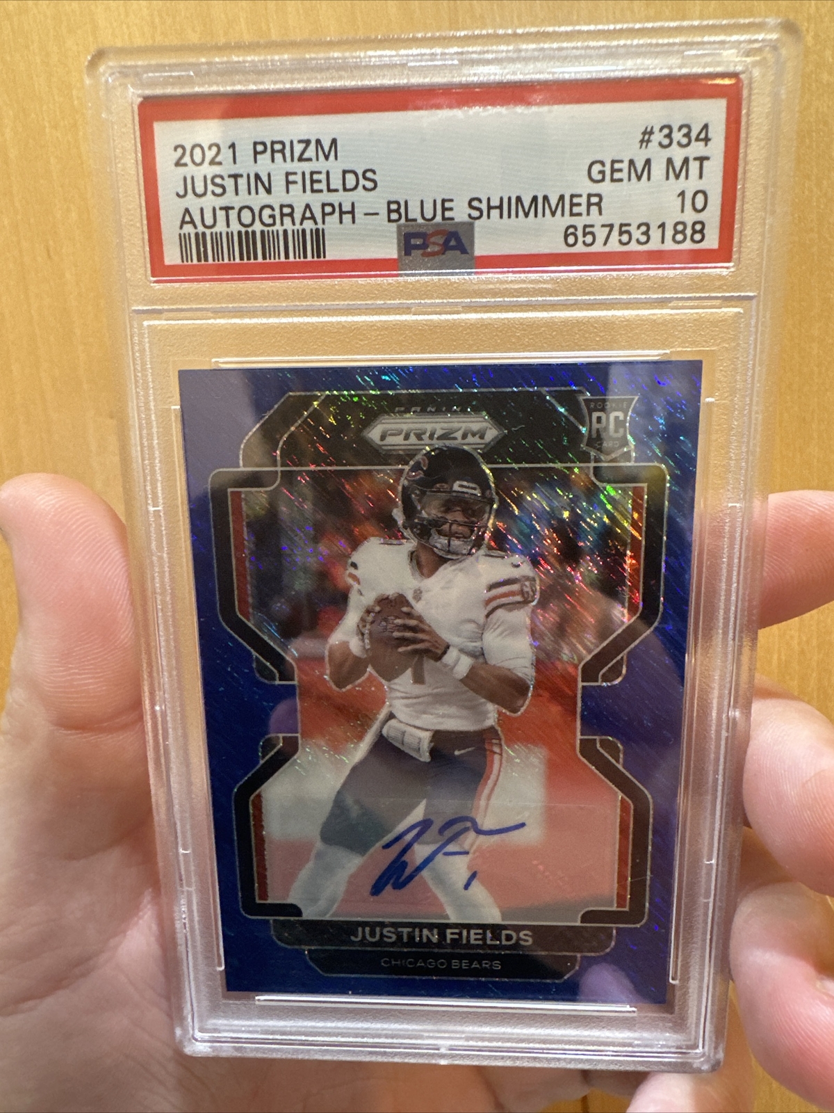 2021 Prizm Justin Fields FOTL Blue Shimmer Prizm RC #334 20/25 PSA 10 Bears Rare
