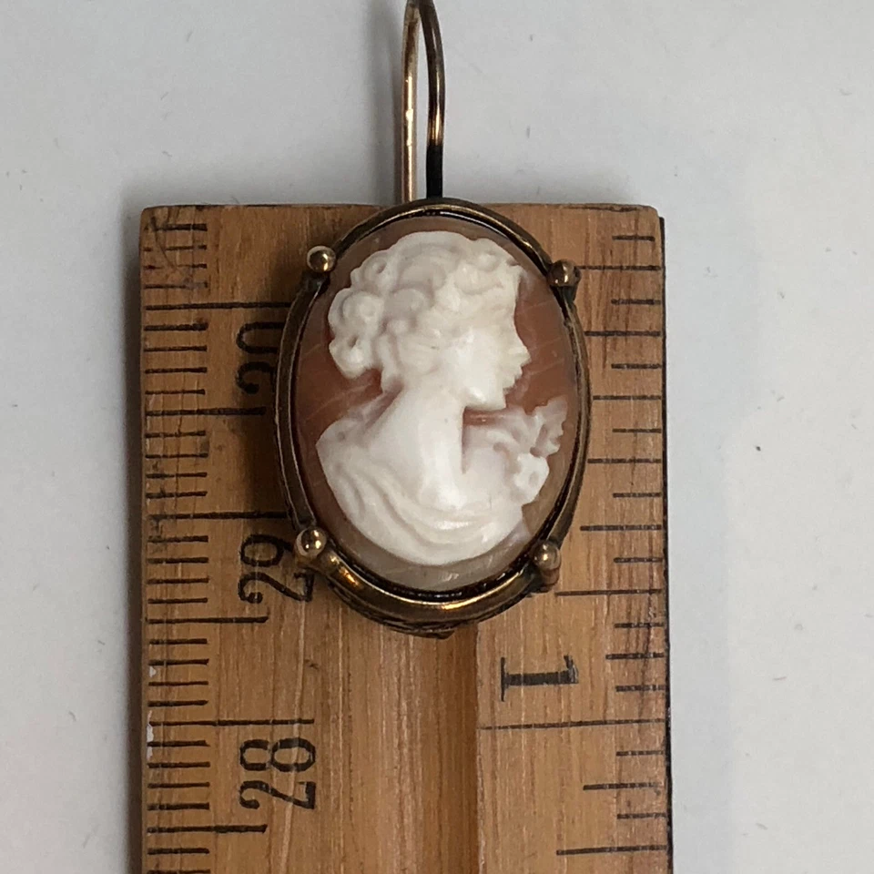 Extasia Earrings Italian Hand Carved Shell Cameos In Brass Lady Faces Facing - Image 4 of 4