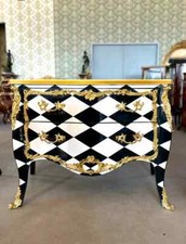 French Louis Chest of Drawer Black Diamond Print Dresser Handmade Bedroom Decor
