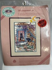 VTG Dimensions From the Heart Cross Stitch Kit The Gardener's Cat 14" X 10" NEW