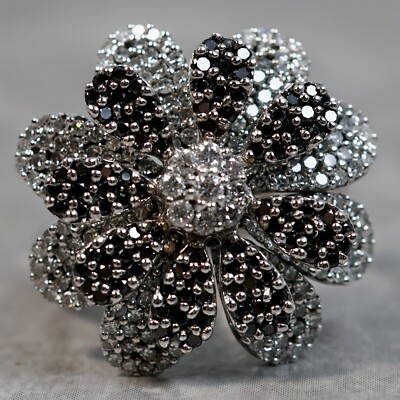 Effy 14K White Gold Black & White Diamond Stacked Flower Ring