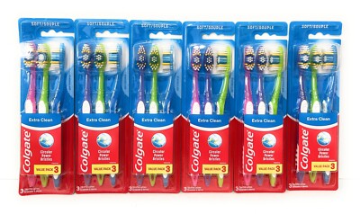 (Pack of 6) Colgate Extra Clean Toothbrush, Soft Toothbrush for Adults, 3 Count