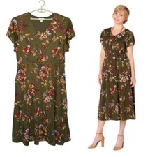 Christopher & Banks Dress Women's Plus Size 3XL Green Floral Print Lined No Belt