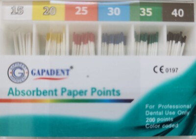 Absorbent Paper Points 15-40 Assorted Color Coded Box of 200 Gapadent Dental