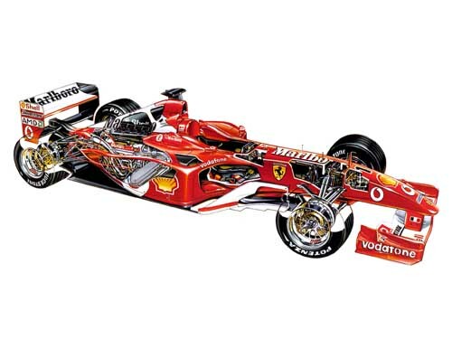 Vintage Ferrari F2004 Cutaway Drawing Wall Poster Brochure Art (A3