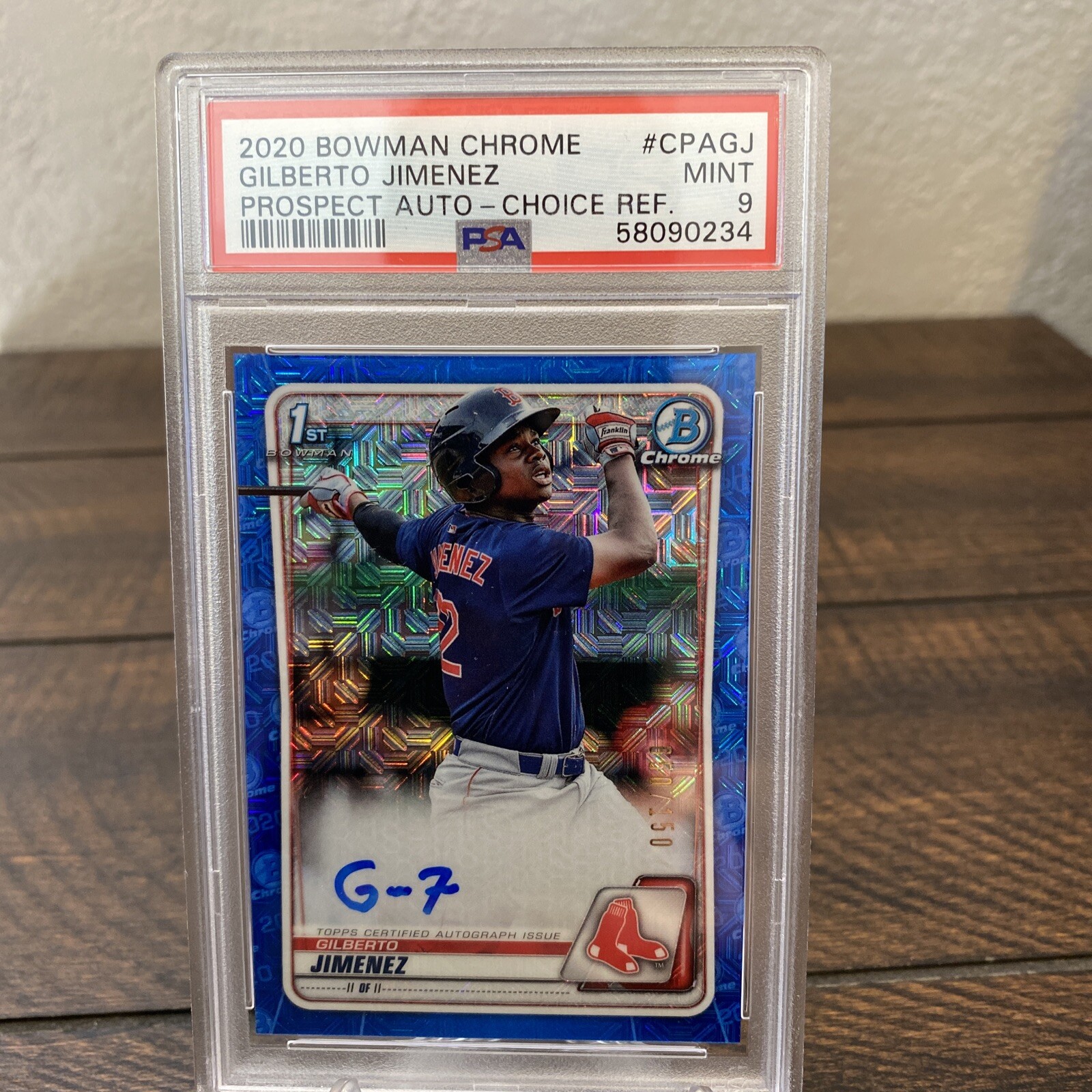 Gilberto Jimenez 2020 Bowman Chrome 1st Blue Refractor Auto /150 PSA 9 Mint RC