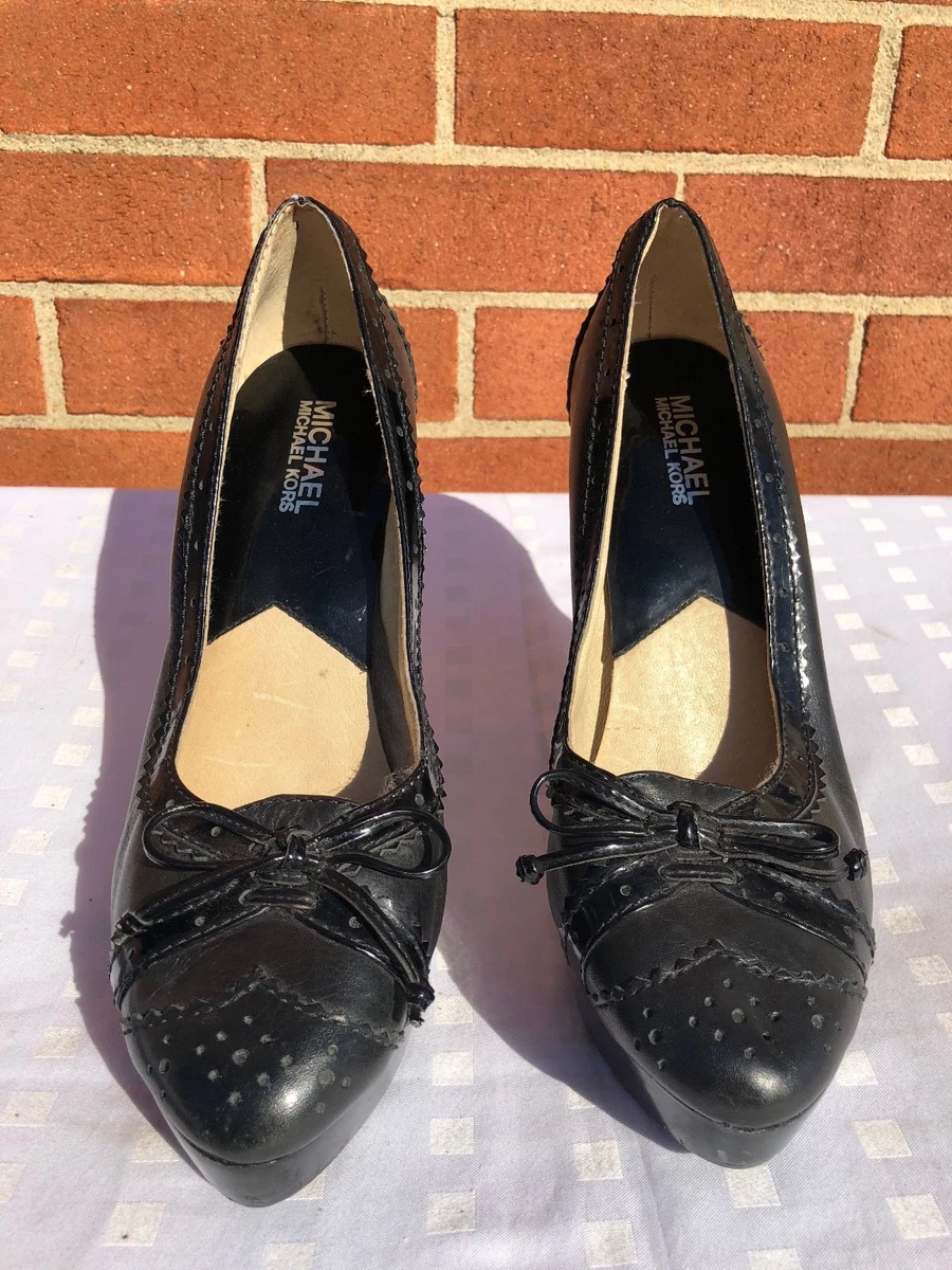 Michael Kors women Black Leather with Trim Bow Platform Pumps Size 8.5 M