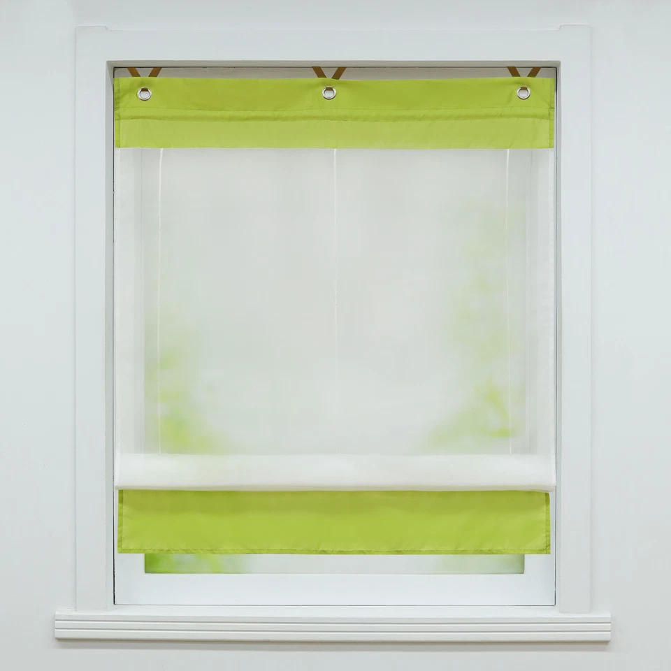 Raffrollo mit Ösen Raffgardine Voile Gardinen ohne Bohren Küche Vorhang Modern - Bild 2 von 4