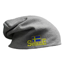 Slouchy Beanie for Men Swedish Flag Sweden Sverige Embroidery Women Skull Cap