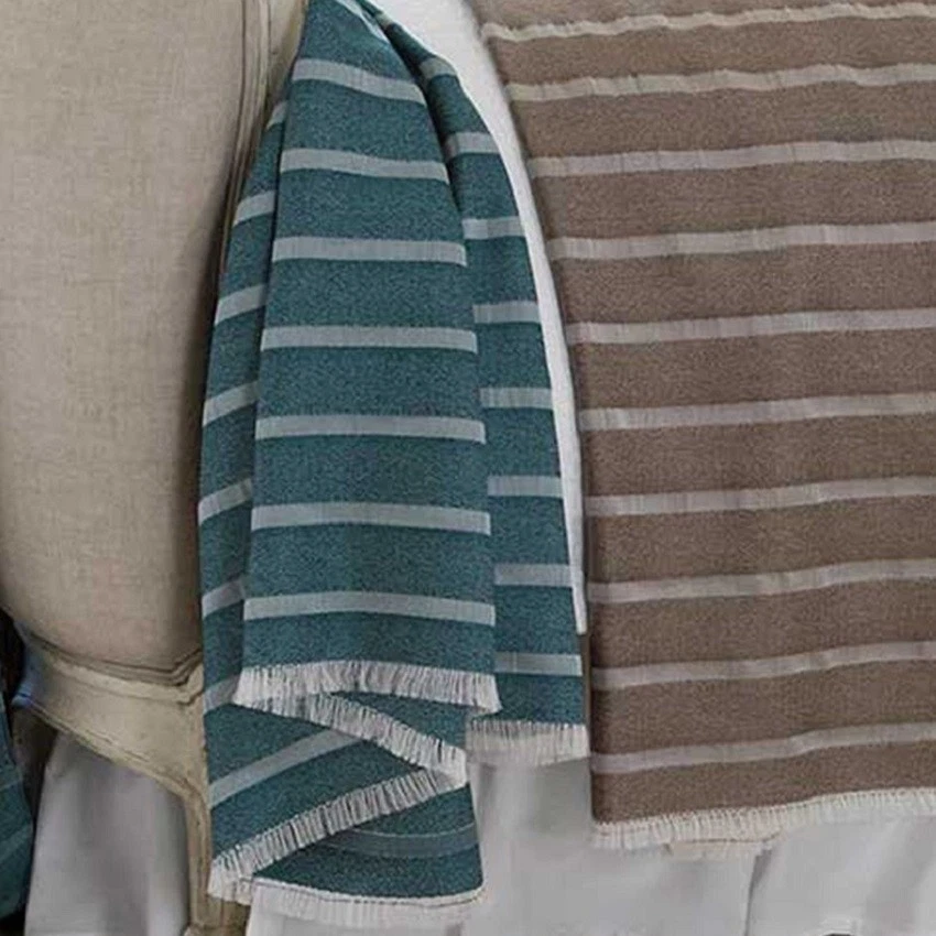 Manta Sferra Marice Dobby Rayas Azul Pavo Real Flecos 55x90" Italia Nueva Foto 4 de 4