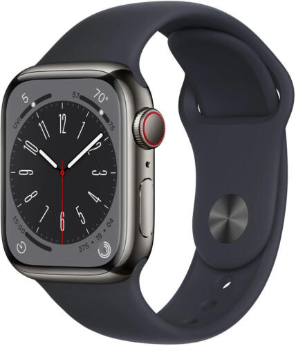 Apple Watch Series 8 4G 41mm Edelstahl Graphit Sportarmband Mitternacht - Afbeelding 1 van 3
