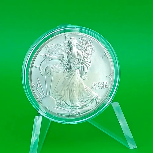 1995 American Silver Eagle 1 oz .999 Fine Silver Light Toning Details In Capsule