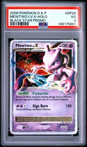 2008 POKEMON DIAMOND & PEARL BLACK STAR PROMO #DP28 MEWTWO LV.X-HOLO PSA 3