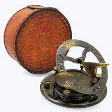 Antique Brass Sundial Compass with Leather Case – Vintage Nautical Maritime N...