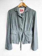 HANNOH WESSEL Dusk Blue Light Linen Collared Drawstring Waist Jacket 40/S