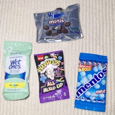 York Minis Peppermint Patties Warheads All Mixed Up Mentos 6 Rolls Wet Ones Lot