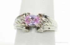 Vintage Lab Pink Sapphire Sterling Silver Ring - Size 8.25